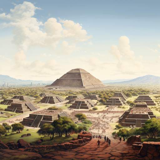 נוף פנורמי של פירמידת השמש ופירמידת הירח ב-Teotihuacan